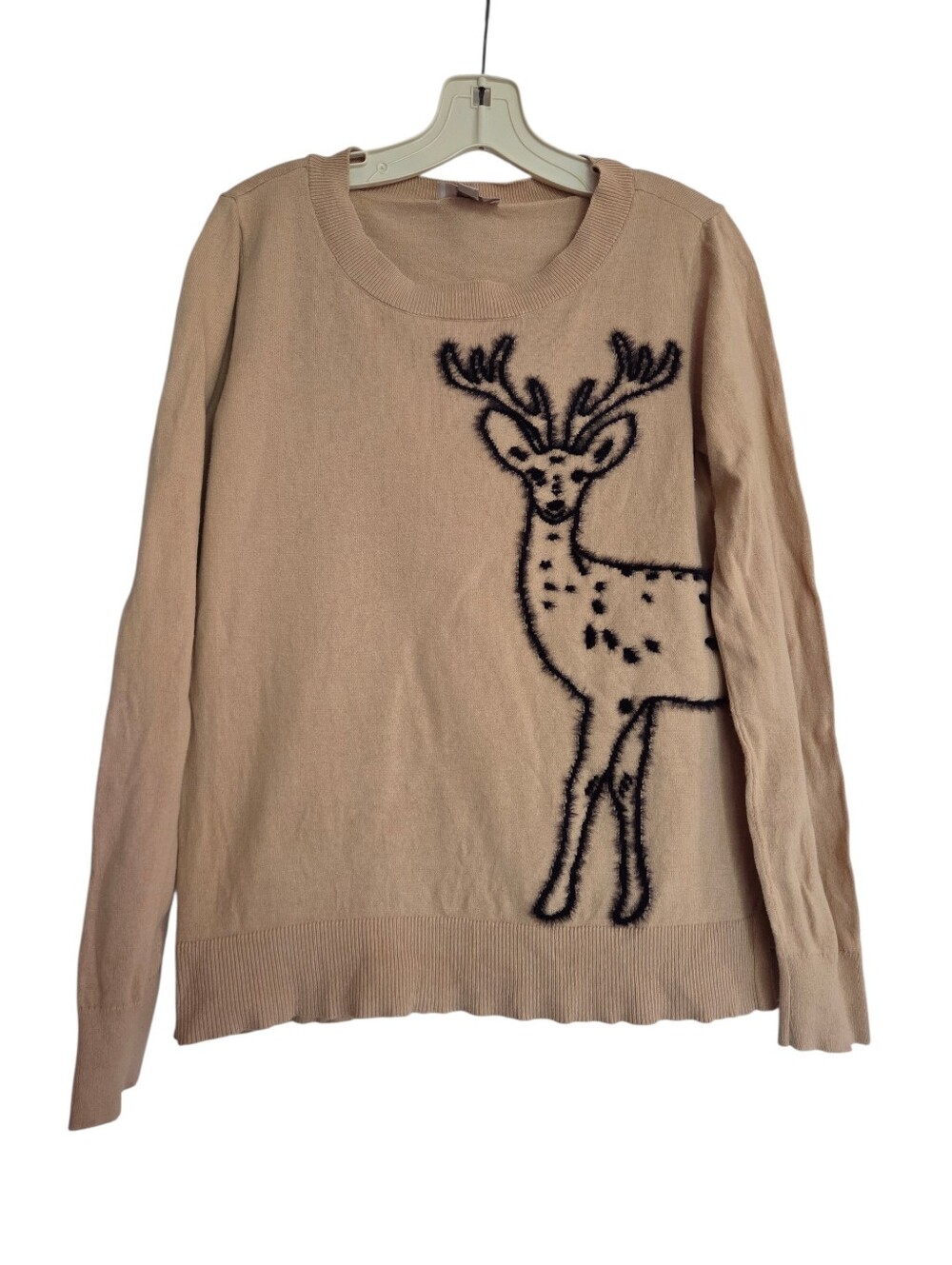 Loft Camel / Black Cotton Sweater  Deer Yarn Design Fall Whimsy Size Medium
